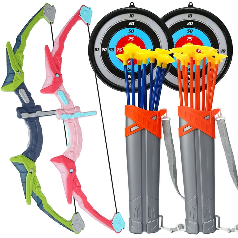 Kids Bow Arrow Set Light Up Kids Archery Set with 20 Suction Cup Arrows Target Indoor Outdoor Toys for Boys Girls 2 PACK
