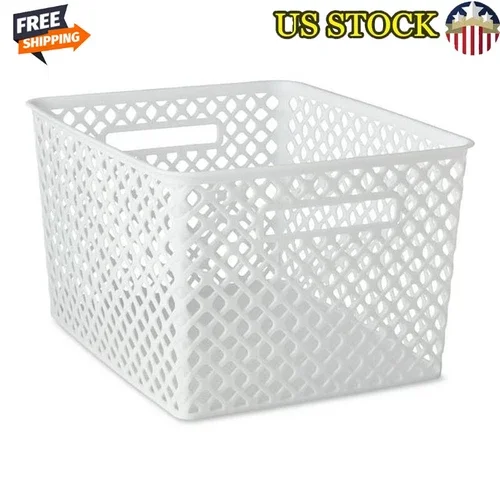 Large Plastic Decorative Storage Basket W/ Cut-Out Handles Home Organization New