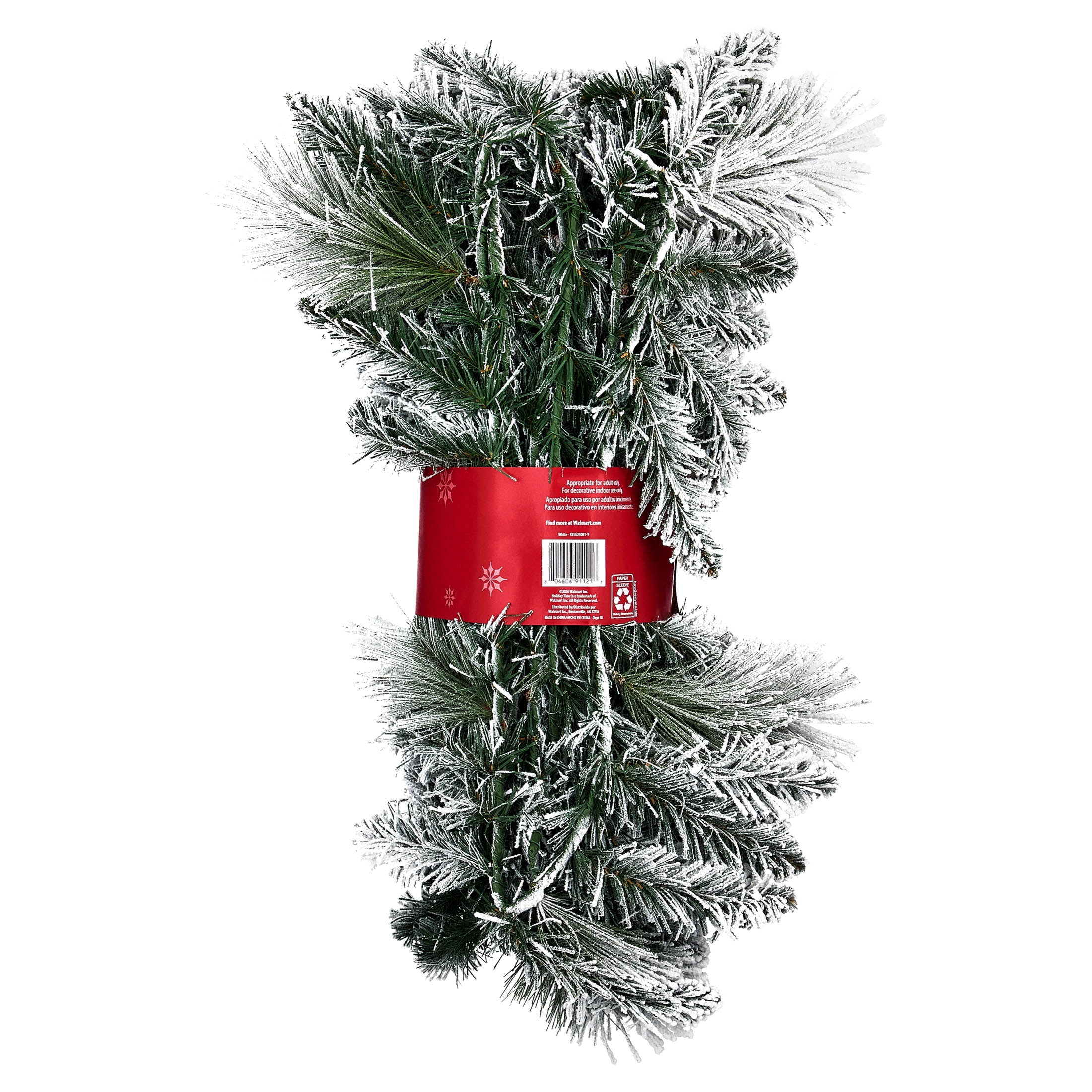 Snow-Flocked Winter Frost Unlit Artificial Christmas Garland, Green and White, 9', by Holiday Time
