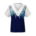 thumbnail image 4 of Tnhcen Women's Short Sleeve V-Neck Top with Lace Detail & Abstract Print, Stretchy Pullover Blouse, Casual Fashion Tops for Women, Trendy Lace Trim T-Shirt, Sizes S-2XL, 4 of 5