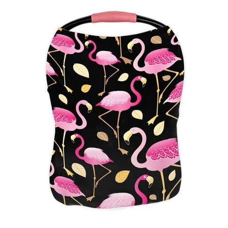 PKQWTM pink flamingos black Nursing Cover Baby Breastfeeding Infant Feeding Cover Baby Car Seat Cover