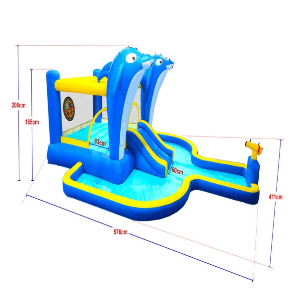 Olurrisa Large Inflatable Water Double Slides Park 8 In1 Inflatable Slide Water Park Trampoline Bouncing House Outdoor Garden With Dolphin Sprinkler & Target Games & Water Gun & Basketball