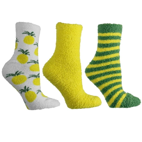 Women's 3-pair Pineapple Chennile slipper socks Cozy Warm Fuzzy By MinxNY