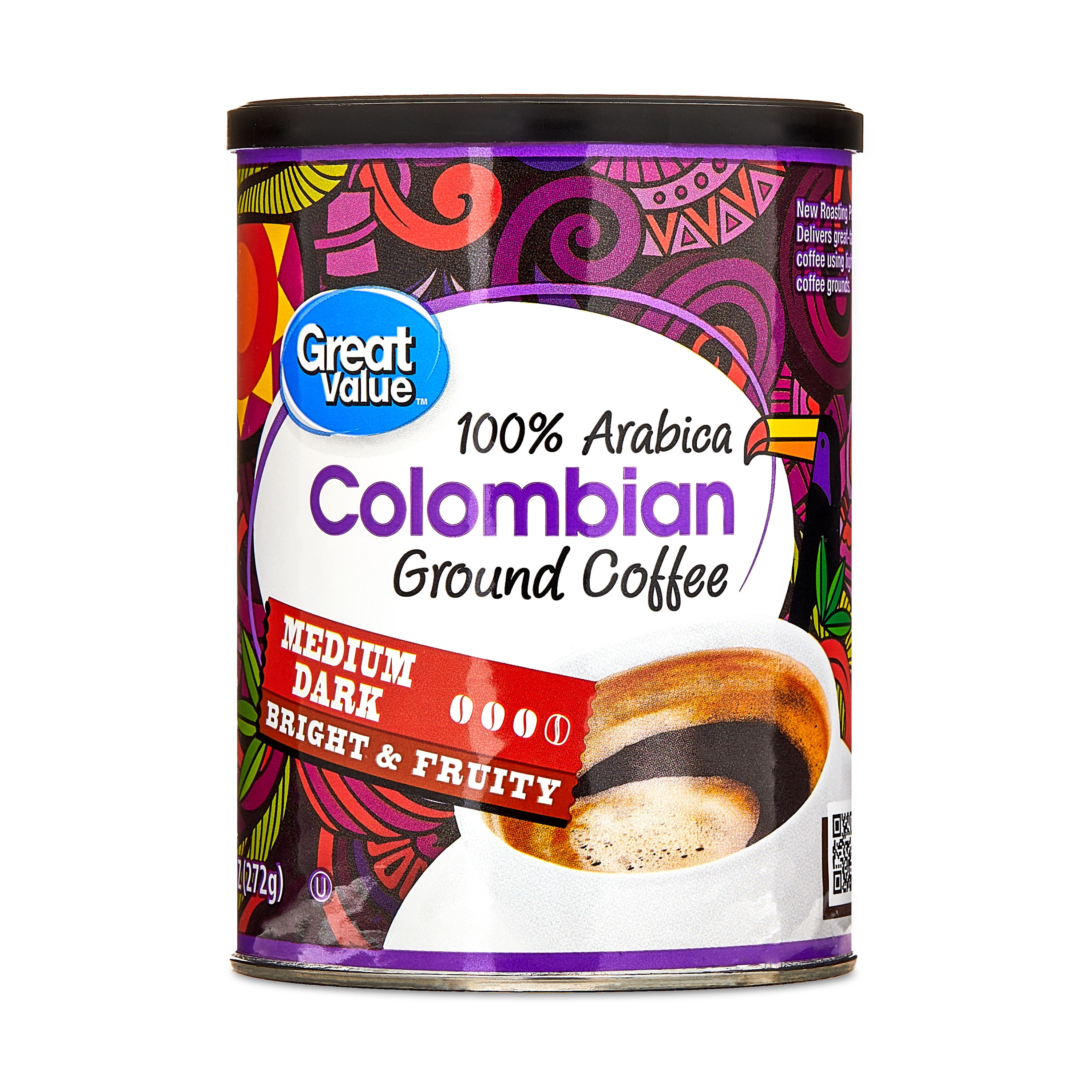 (6 pack) Great Value Colombian Roast Ground Naturally Caffeinated Coffee, 9.6 oz Canister