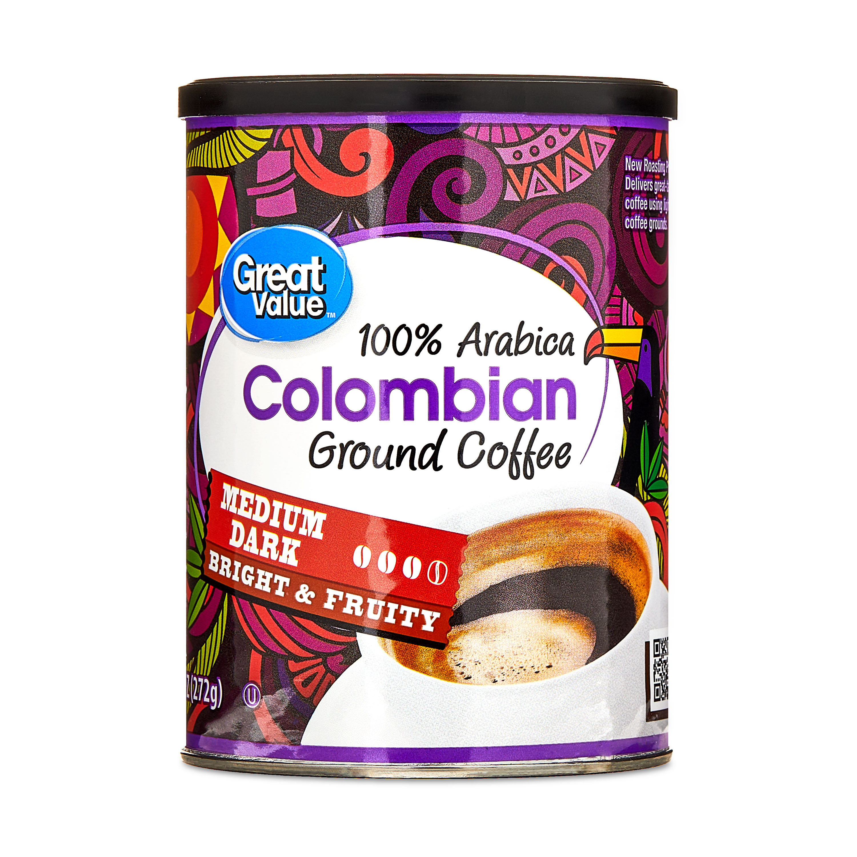 Great Value Colombian Roast Ground Naturally Caffeinated Coffee, 9.6 oz Canister