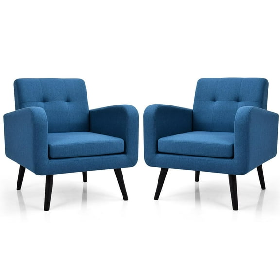 Giantex Set of 2 Modern Comfortable Fabric Armchair, Mid-Century Accent Sofa for Bedroom Living Room Club, Home, Contemporary Upholstered Linen Sofa Chair, Navy