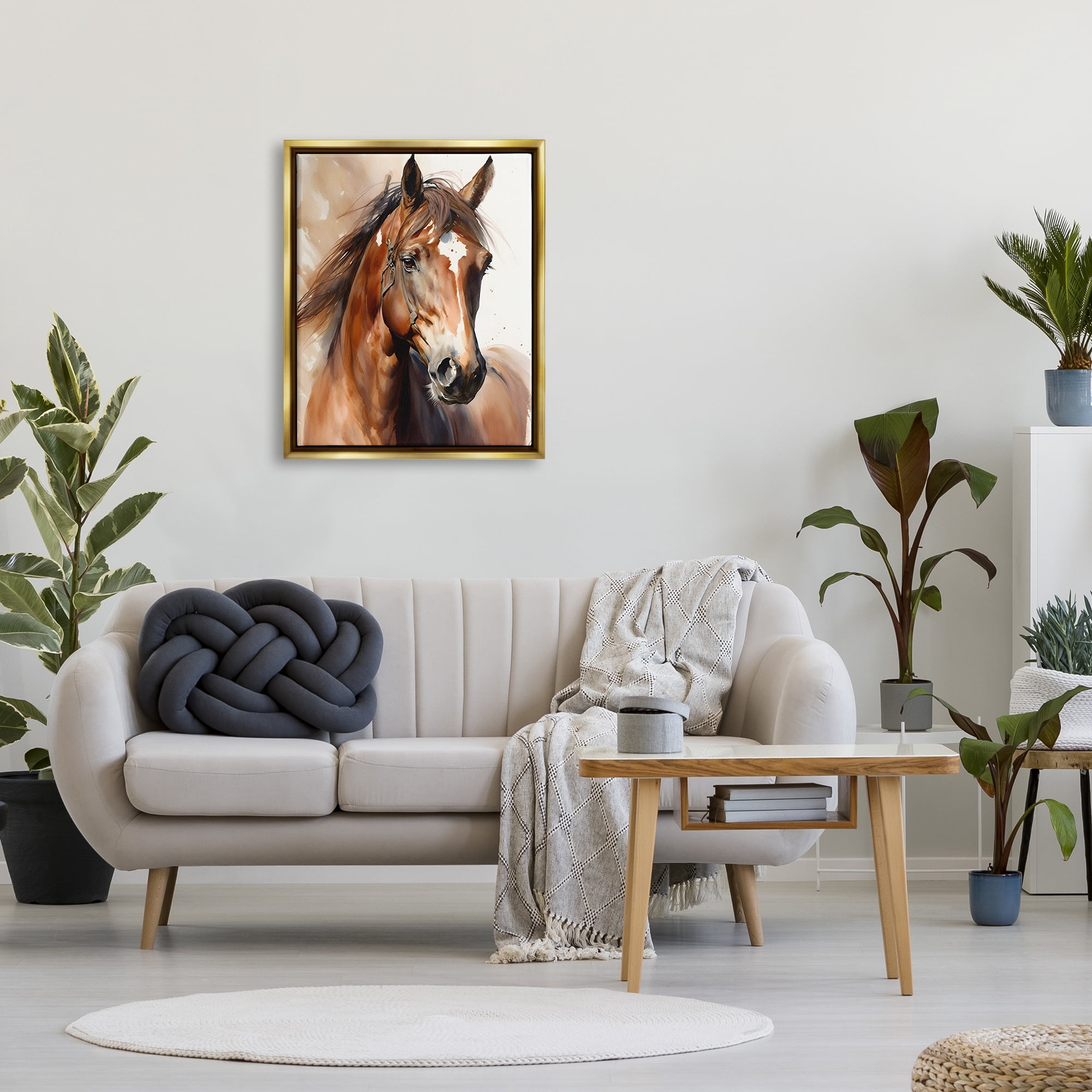 Stupell Industries Brown Horse Painting Animals & Insects Painting Gold Floater Framed Canvas Art Print Wall Art, 25 x 31
