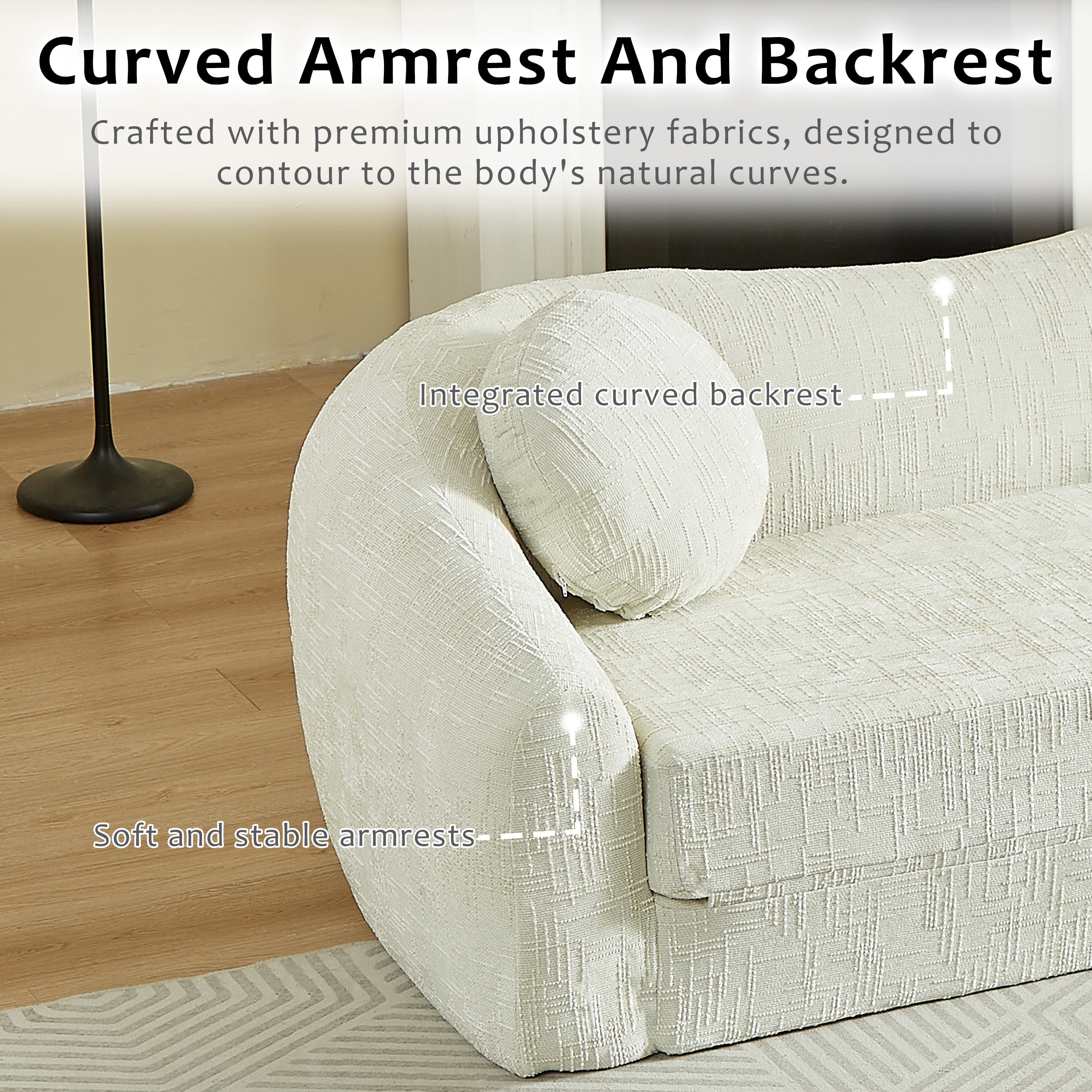 Leumius 87" Convertible Futon Sofa Bed, Corduroy Curved Boneless Couch with High Backrest, 2-in-1 Fold-Out Sleeper Sofa with Pull-out Couch Bed,Beige-Round Pillow