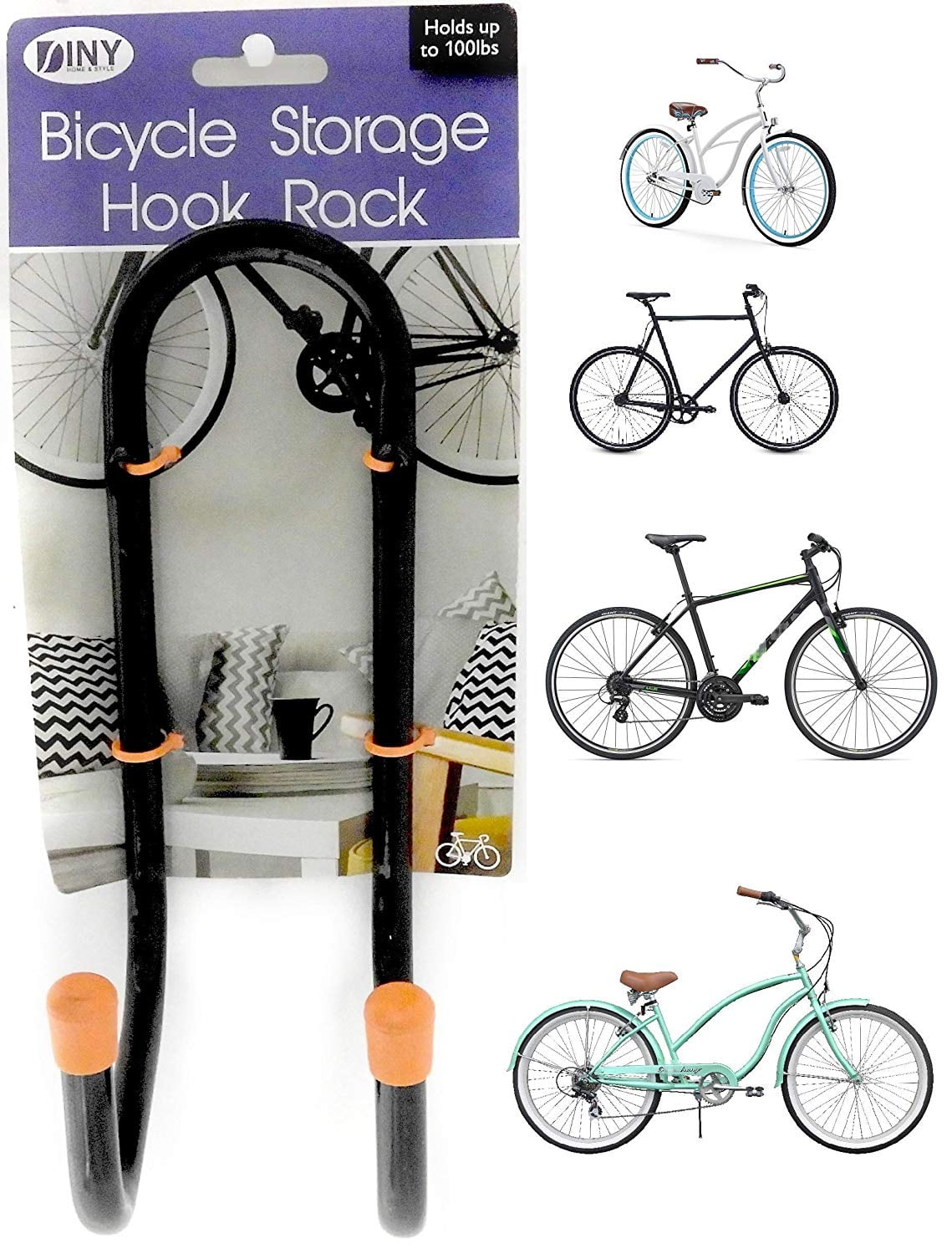 Wall Bike Hanger Sunlite Bicycle Storage Hooks 2-Pack Black Ceiling Holder