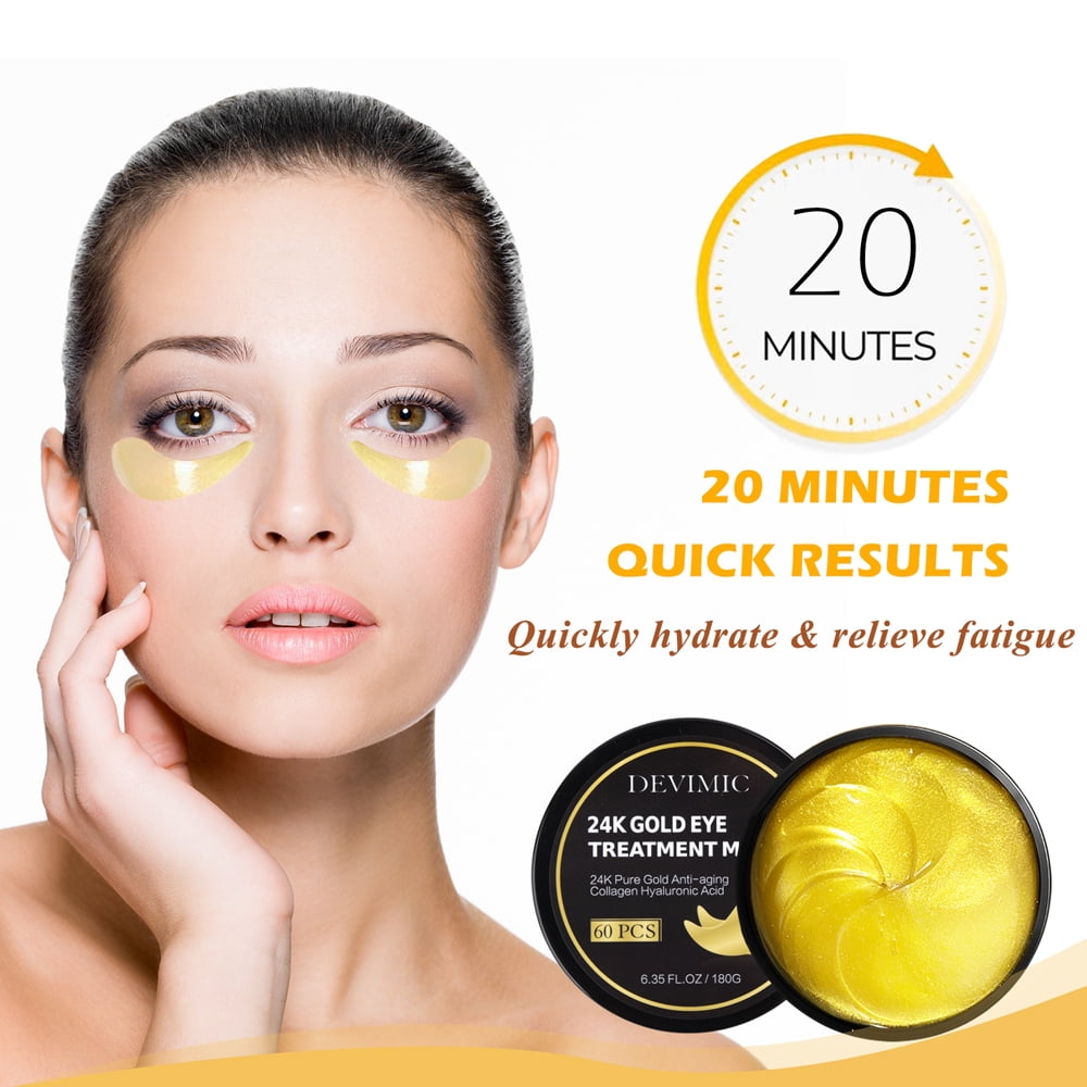 Devimic 24K Gold Eye Mask, 30 Pairs Under Eye Masks for Dark Circles and Puffiness Treatment, Under Eye Patches for Puffy Eyes and Eye Bags, Gel Eye Mask Eye Pads for Face Skin Care