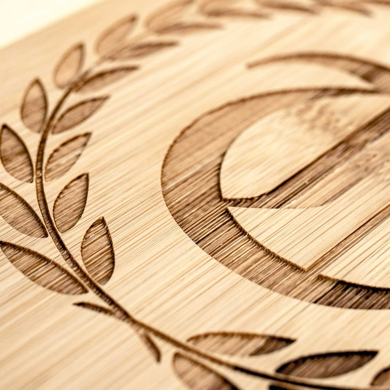 Personalized Laurels with Initial Cutting Board 14''x9.5''x.5'' Bamboo Personalized Laurels with Initial Cutting Board 14''x9.5''x.5'' Bamboo