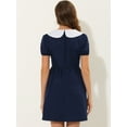 thumbnail image 4 of Unique Bargains Women's Contrast Peter Pan Collar Puff Sleeve Above Knee Dress M Navy Blue, 4 of 6
