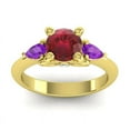 thumbnail image 1 of 2.50 Carat Forme Ronde Rouge Rubis & Améthyste Bague de Charme de Pierres Précieuses pour la Mariée Solide 14K Or Jaune Taille 10.5 par Diamond-Capitals, 1 of 8