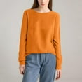 thumbnail image 3 of WTOBBY Women's Fashion Knit Round Neck Pullover Base Layer Sweater, Solid Color Long Sleeve Top for Layering and Casual Wear, Versatile and Stylish,Orange XL, 3 of 4
