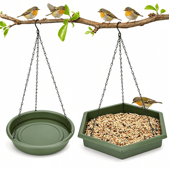 2-in-1 XL Hanging Bird Bath & Feeder for Outside, Large Capacity Bird Water Feeder Tray for Garden Patio Decoration