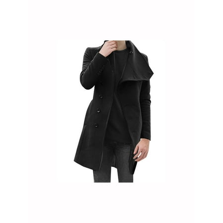 Coat Black Short Sleeve Buttons - Mens Fashion Button Closure Buttons Decor Sleeve Casual Trench Coat Black M