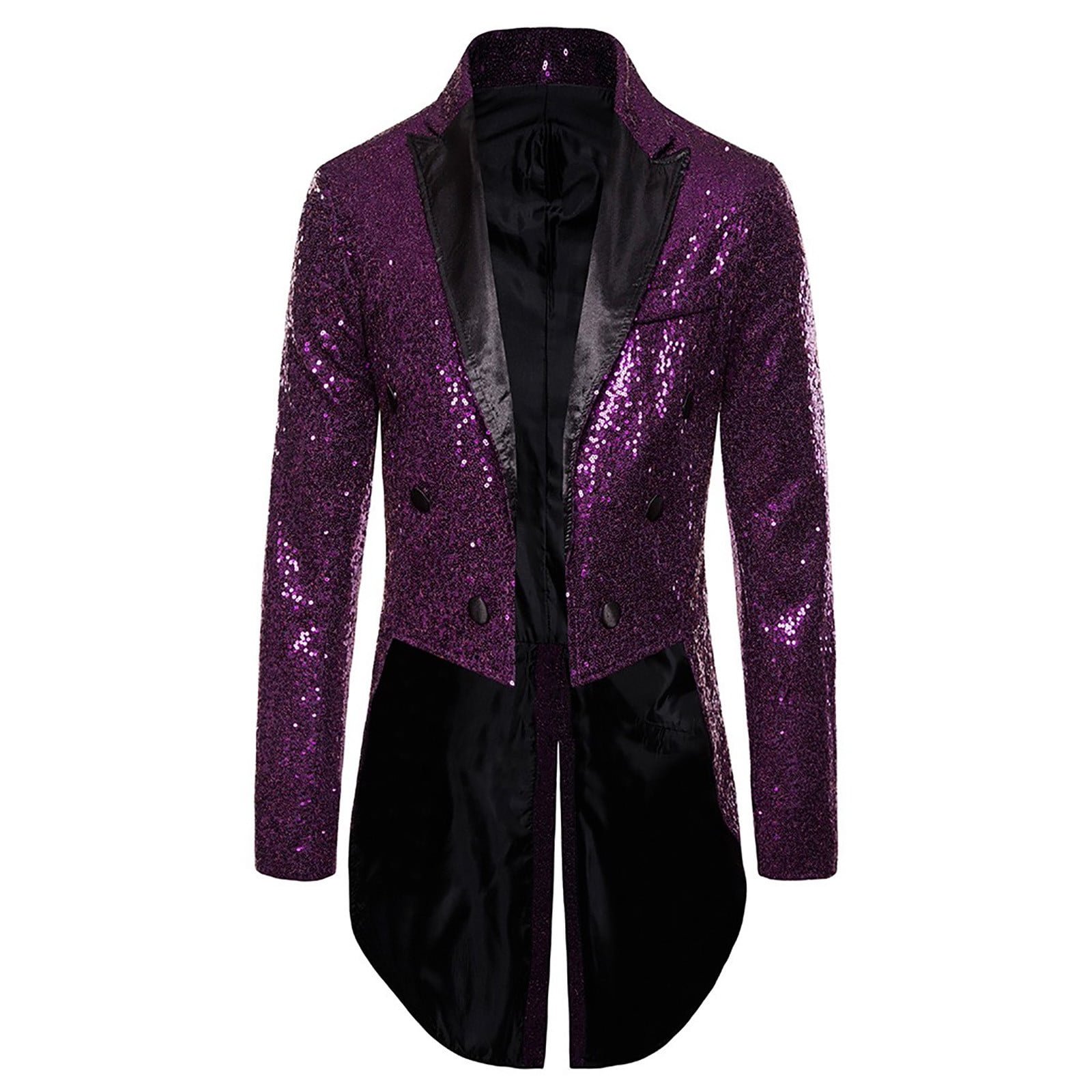 SMihono Winter Fall Men's Color Matching Sequin Suit, One Button Dress,  Performance Suit, Long Sleeved Lapel Collar Suit Jacket Coat Blazer Purple  4 