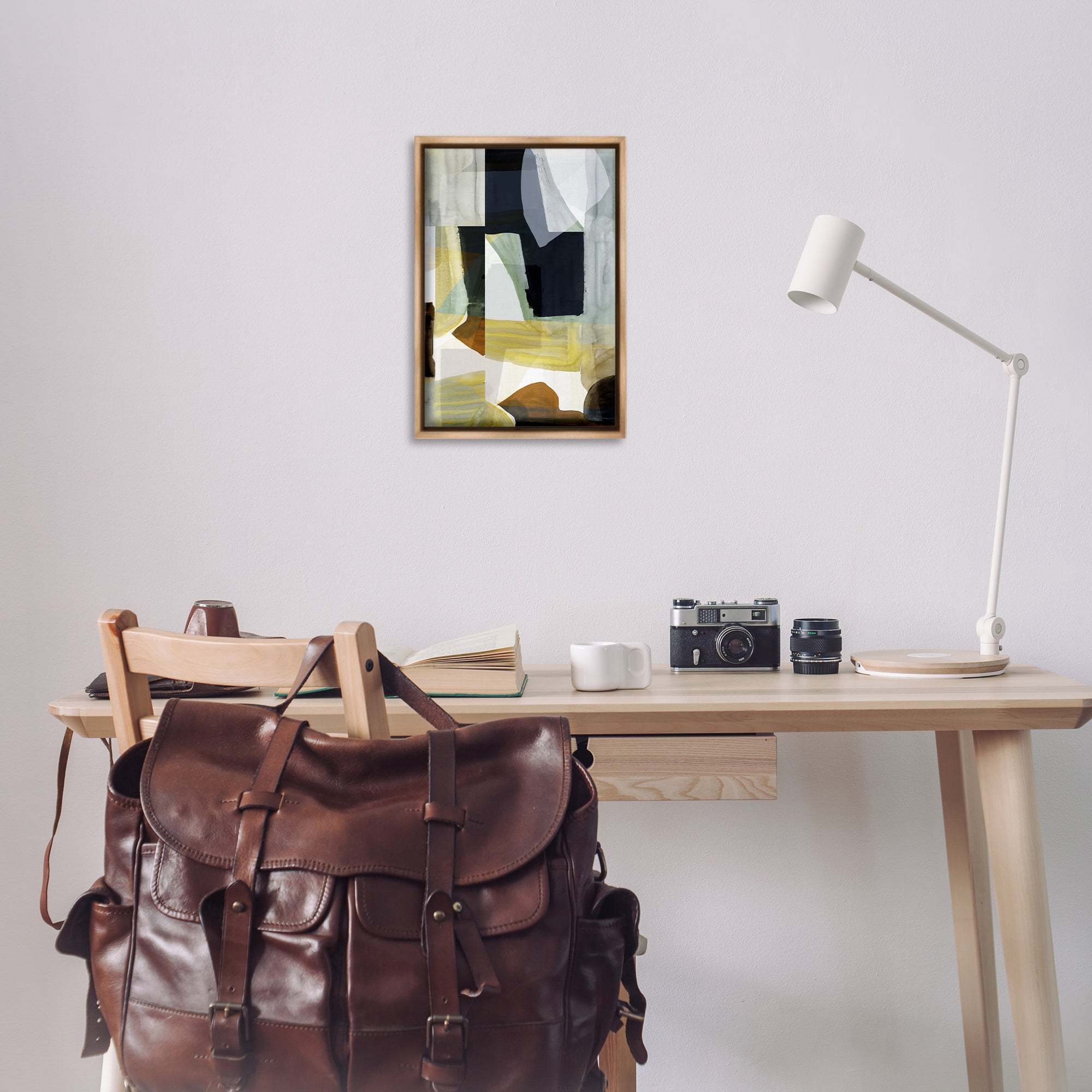 Stupell Industries Brushed Blocked Abstraction Abstract Painting Brown Floater Framed Canvas Art Print Wall Art, 17 x 25