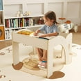 thumbnail image 4 of OLAKIDS Kids Table and Chair Set, Wooden Activity Table for Toddlers Arts Crafts Drawing Reading Playing Building Block Drawing, Children Natural Furniture Set for Playroom Nursery (White), 4 of 9