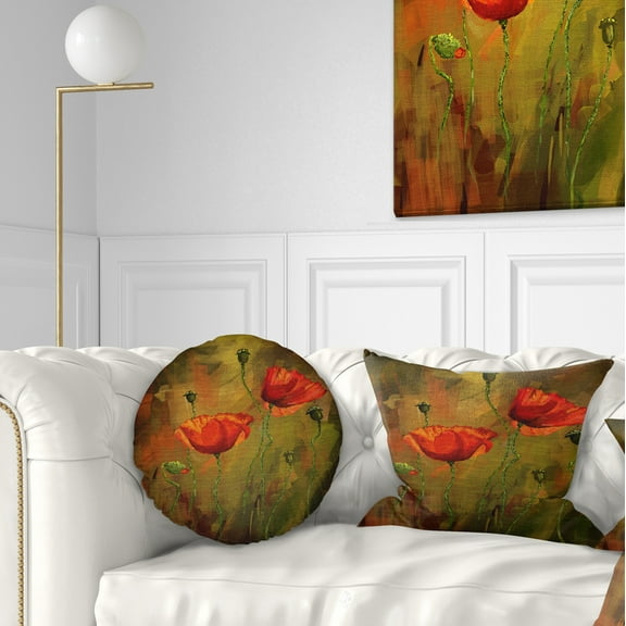 Designart Watercolor Poppy Flowers - Floral Throw Pillow - 12x20