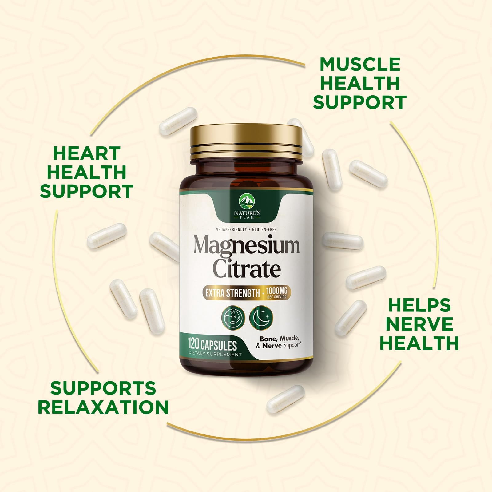 Magnesium Citrate Capsules - Max Absorption Magnesium Powder - Muscle, Bone, Nerve & Heart Health Support - Premium Formula is Powerful & Gentle for Women & Men - Bottled in USA - 120 Capsules