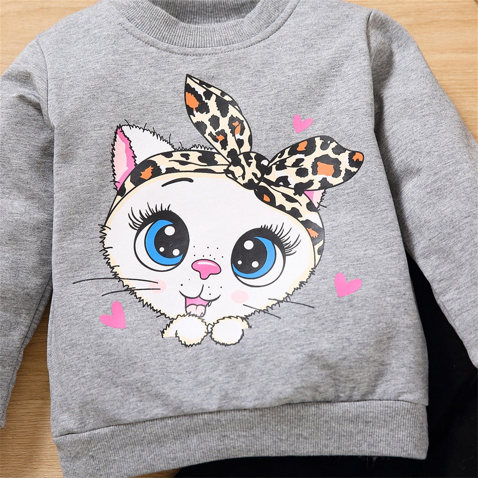Toddler Baby Girl Clothes Set Toddler Kids Children Baby Girls Long Sleeve Cute Cartoon Animals Tops Blouse Leopard Print Pants Trousers 2Pcs Clothes Grey Casual Toddler Girl Outfits 2 Years-3 Years