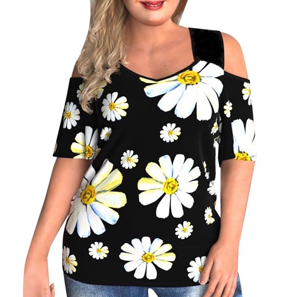 JHGoosa Personality Design Women's Plus Size Casual Floral Print T Shirt Long Sleeve Summer Shirt T Shirts Short Sleeve under 10