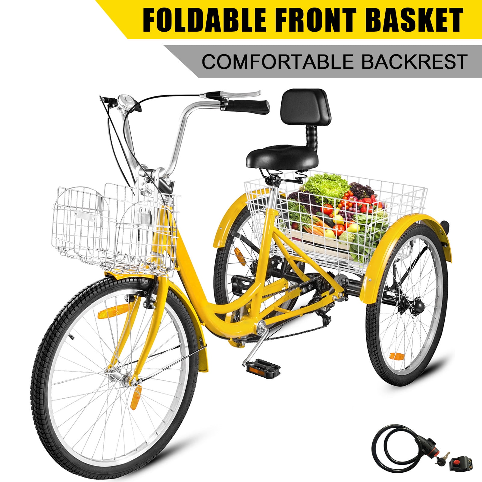 Recreation Trike with Large Size Basket for Men and Women Shopping 24 inch Adult Tricycle 7 Speed 3 Wheel Cruise Bike Picnic Exercise 