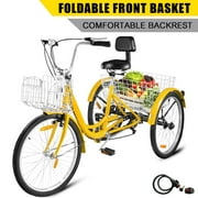 VEVOR Adult Tricycle Single Speed 7 Speed Three Wheel Bike Cruise Bike 24 In. Seat Adjustable Trike with Bell, Brake System and Basket Cruiser Bicycles Size for Shopping