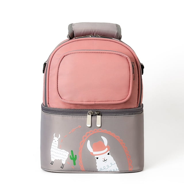 Mochila térmica para biberón, portátil, con patrón de alpaca, linda mochila de viaje para mamá, para leche materna, color rosa