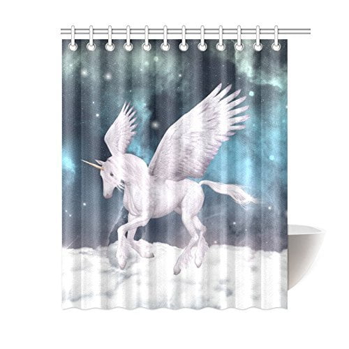 ARTJIA Wonderful Pegasus Gallops Over The Clouds Bathroom Waterproof Fabric Shower Curtain 66x72 inches