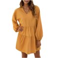thumbnail image 1 of Vestido informal de manga larga con cuello en V y mangas abullonadas de Color sólido a la moda de otoño para mujer Fridja  yut3984, 1 of 5