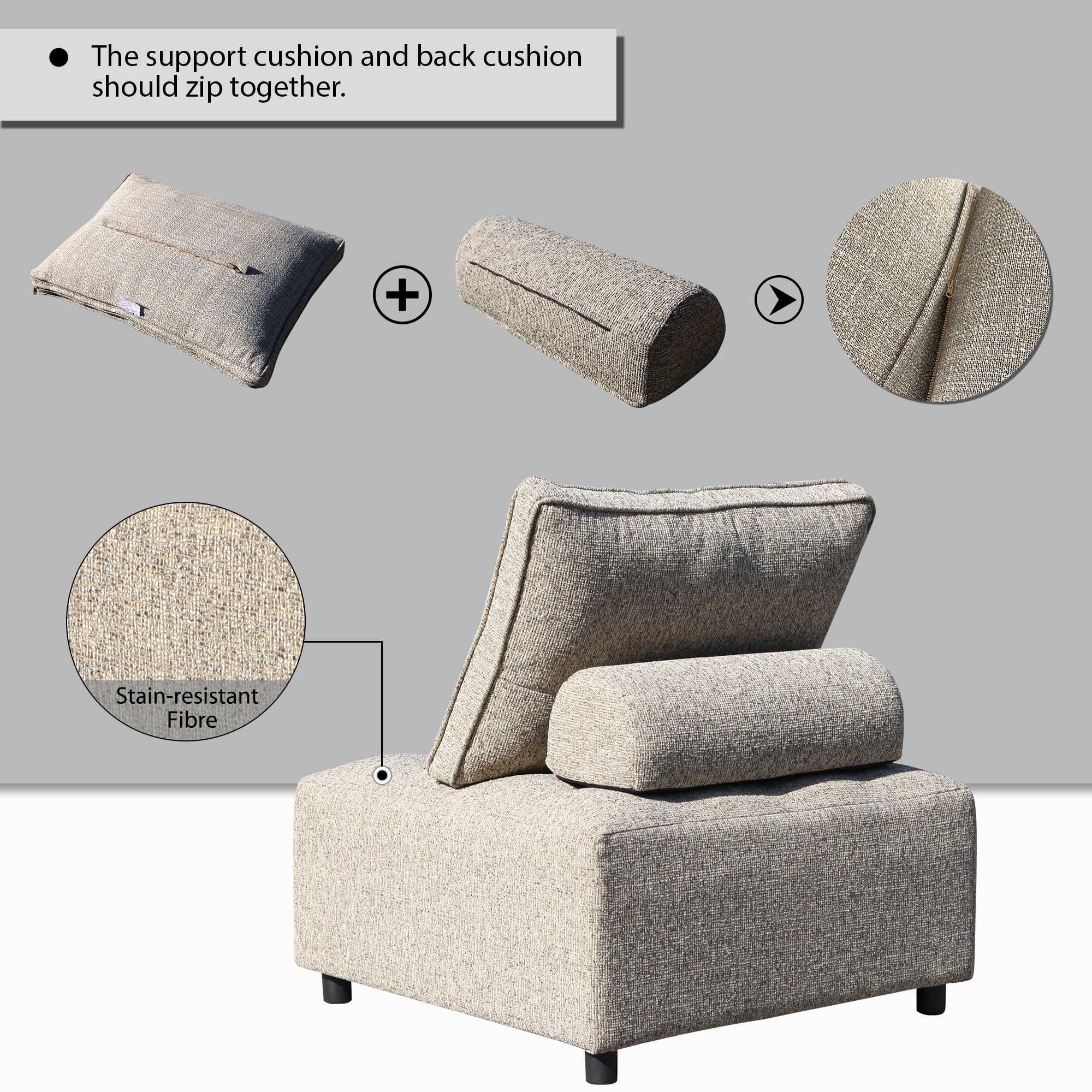 PORKISS 3-Piece Outdoor Sectional Sofa Set, Modern Patio Furniture with Aluminium Frame, Support and Back Cushion, Modular Couch with Waterproof Sofa Cover for Living Room, Balcony, Light Brown