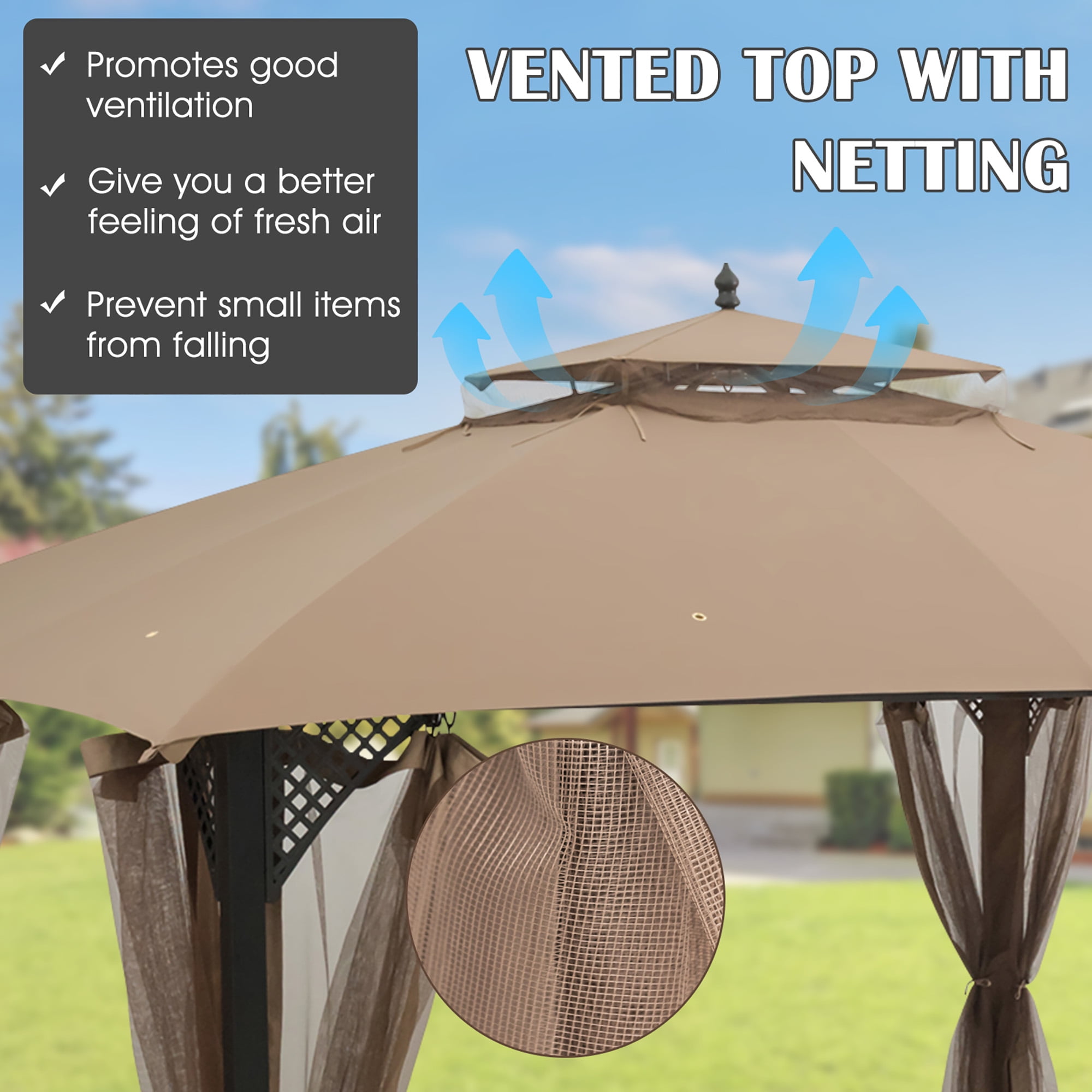 Costway 10 x 12 Outdoor Patio Gazebo Replacement Top 2 Tier Canopy CPAI 84 Brown Walmart