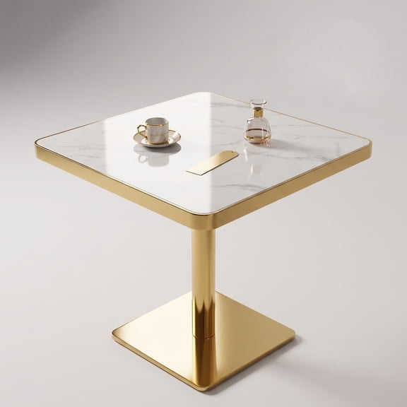 ExtraLco Square Dining Table Faux Marble Top Small Kitchen Table with Gold Metal Pedestal Base for 2 Person Dining Room
