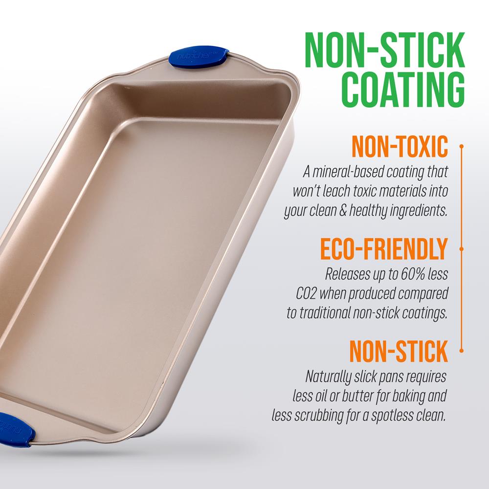 NutriChef 11” Non-Stick Loaf Baking Pan, Deluxe Blue Carbon Steel Pan with Blue Silicone Handles