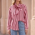 thumbnail image 6 of Womens Striped Button Down Shirts Bow Tie Neck Long Sleeve Tops, S, 6 of 6