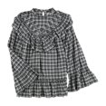 thumbnail image 1 of Max Studio London Blusa de punto con volantes para mujer, gris, pequeña, 1 of 2