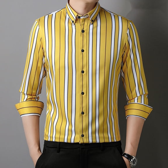 Yaoyar Wrinkle Free Striped Long Sleeve Button Down Shirt for Men, Formal Casual Dress Top with Turndown Collar, Business Casual Office Wear