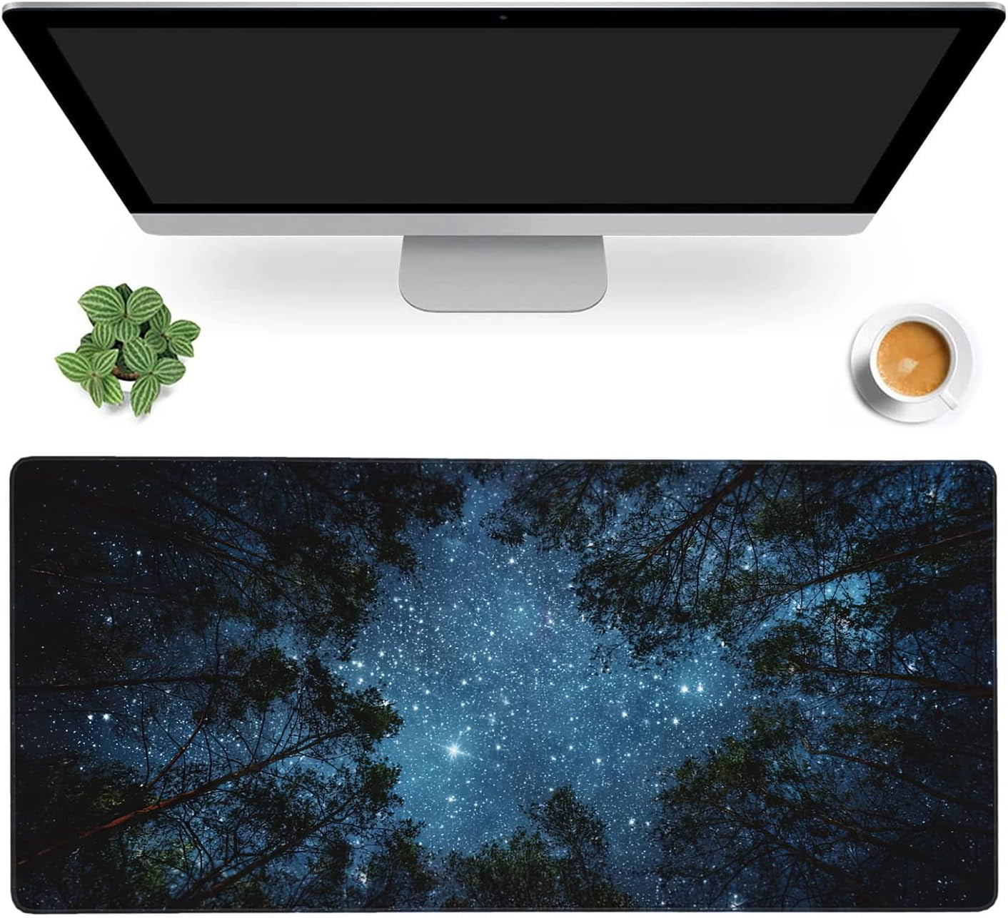 Beautiful Night Sky and Milky Way Gaming Mouse Pad XXL Large Desk Mouse Pad Keyboard Mat with Stitched Edges Waterproof Non-Slip Desk Mat for Laptop,Keyboard,Computer 35.4 * 15.7 Inch