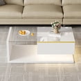thumbnail image 2 of 35.4 Inch High-Gloss White Coffee Table with Glass & LED Effect – Modern Side/Coffee Table for Living Room, 2 of 9