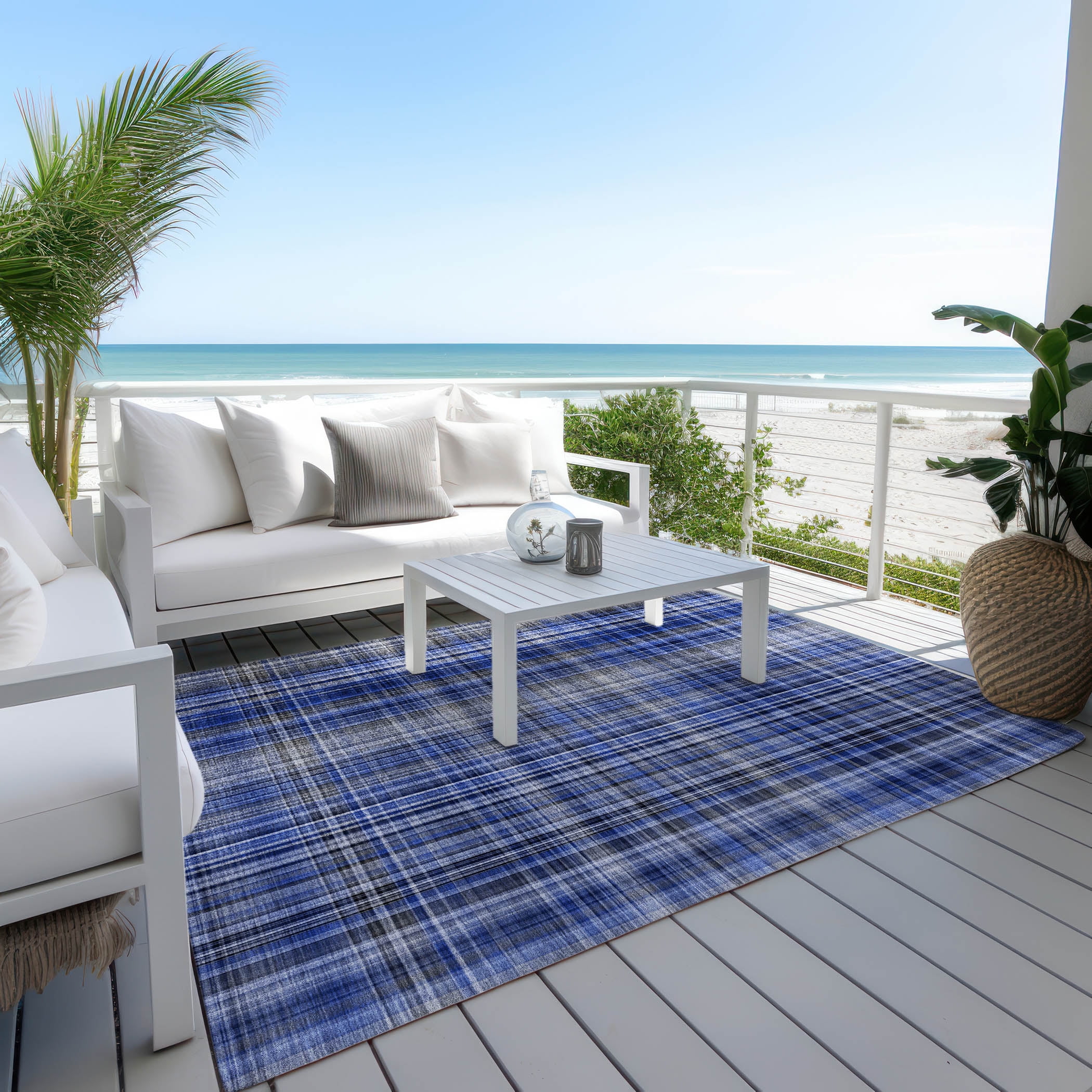 Addison Rugs Chantille Indoor/Outdoor Transitional Plaid Navy Washable Rectangle Rug, 2'6" x 3'10"