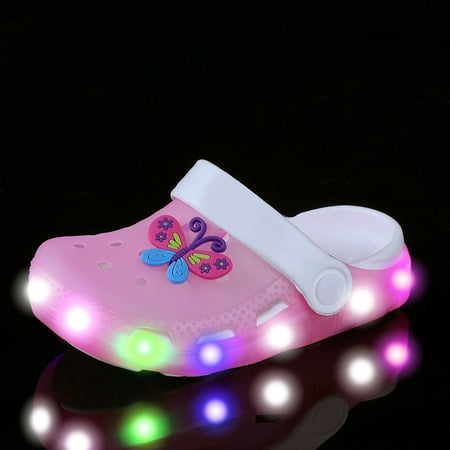 

Girls Boys LED Luminous Cartoon Dinosaur/Butterfly Clogs Comfy Lightweight Non Slip Beach Shoes For Toddler Kids Children Spring And Summer