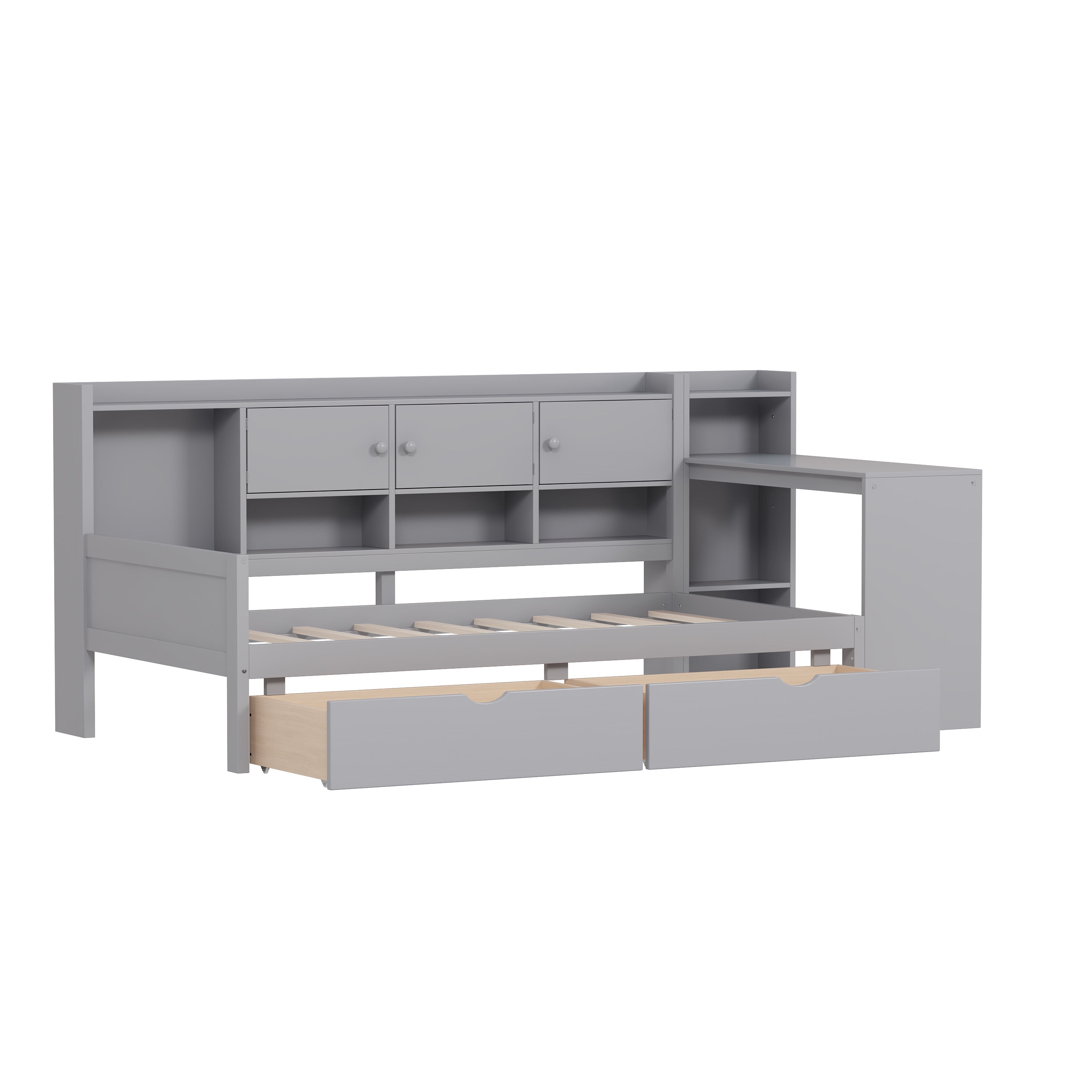 Euroco Wood Twin Size Daybed with Storage Cabinets and Drawers, Desk and Shelves, Gray