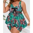 thumbnail image 4 of Plus Size Swimsuit, Tummy Control Bikini Set with Built-in Bra, Adjustable Straps, High Waisted Skirted Bottom for Women, Floral Print Swimwear for Beach, Pool, Vacation, 4 of 8