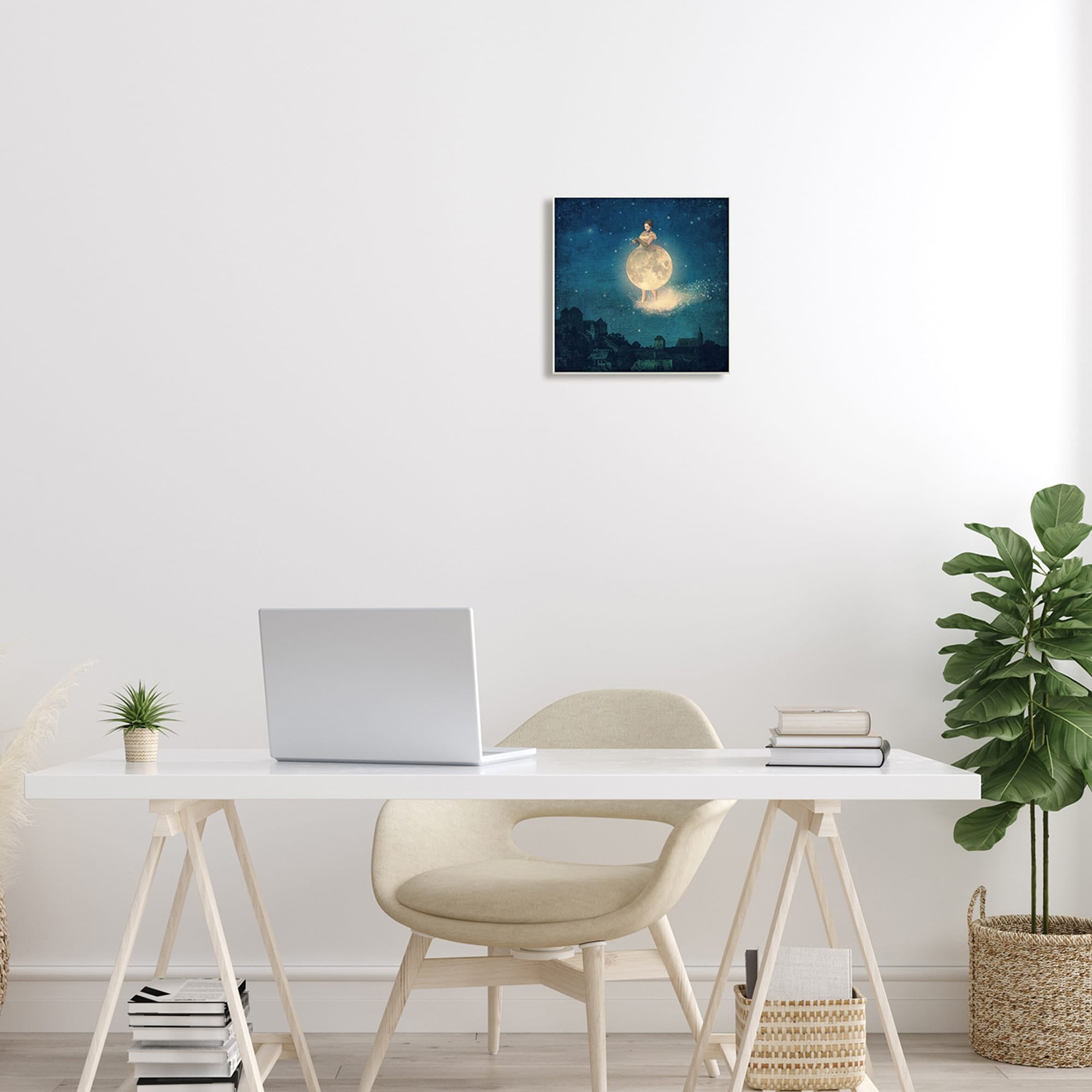 Stupell Industries Surreal Lunar Woman Nighttime Stars Cityscape Wood Wall Art, 12 x 12, Design by Paula Belle Flores