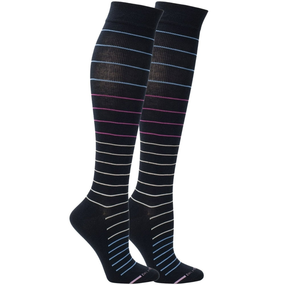 Women's Dr. Motion Mild Compression Knee High Socks Pinstripe Navy