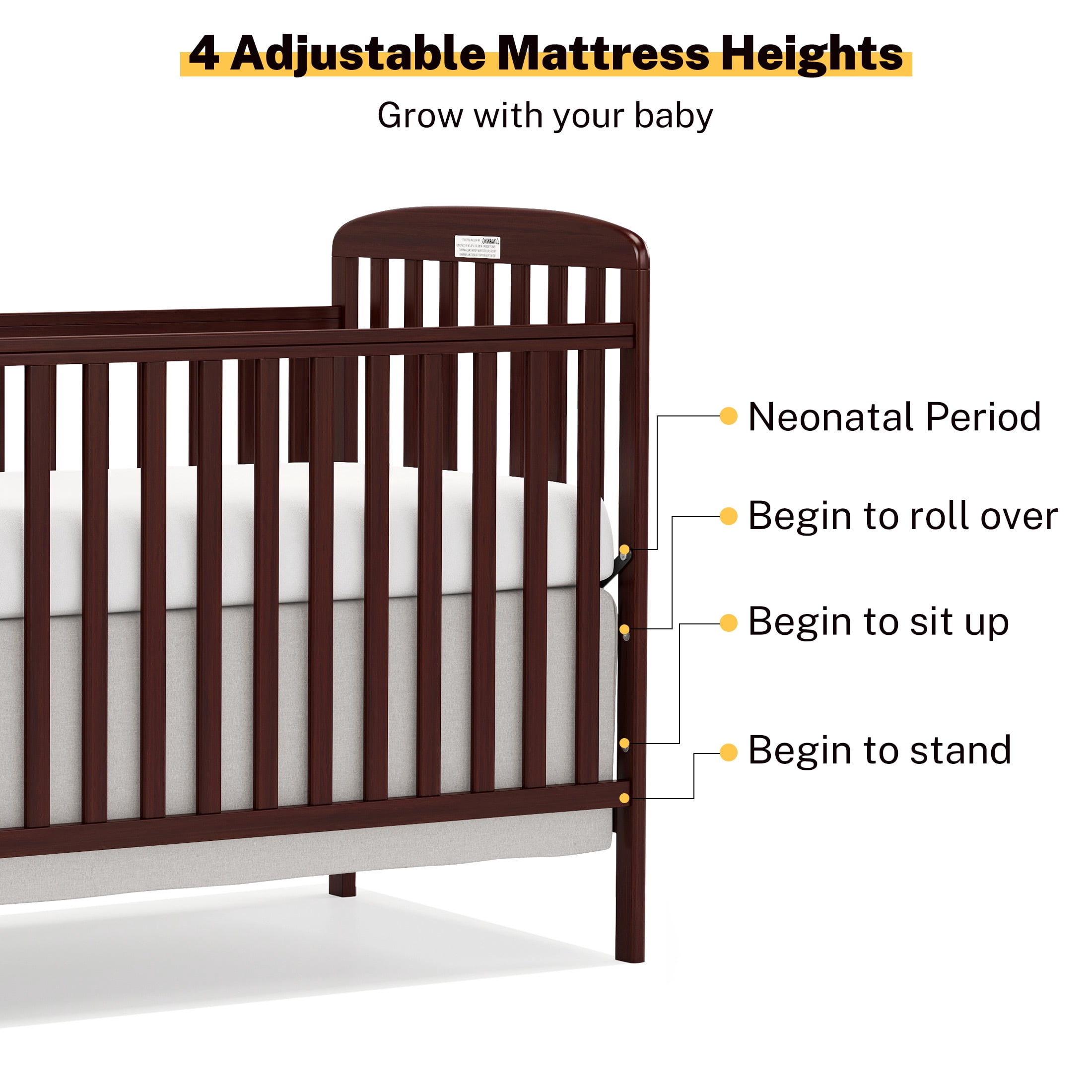 Conchico 3-In-1 Convertible Crib and Detachable Changer, New Zealand Pinewood Baby Crib, Toddler Daybed Bed with 3 Heights, Non-Toxic Finish, Easy to Assemble, Espresso