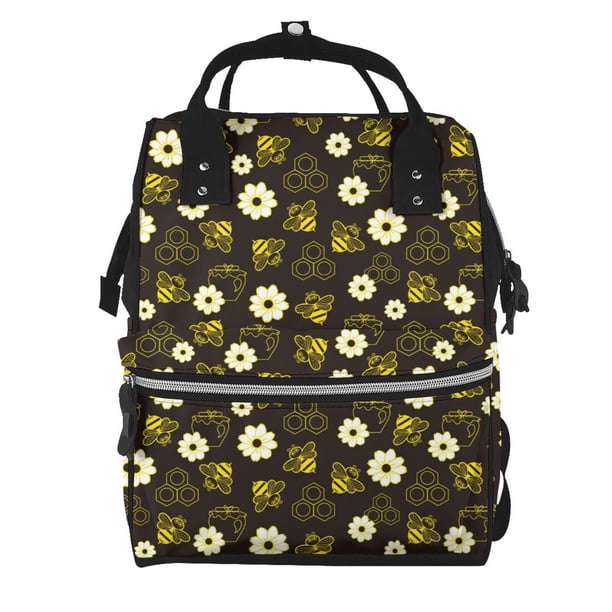 Easygdp Honey Bees With Flowers para Bolsa de Bebé de Gran Capacidad con Múltiples Bolsillos, Bolsa de Pañales para Padres, Bolsa de Viaje Organizada y Elegante