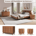 thumbnail image 4 of JOINICE Mid Century Modern Bedroom Set, 6 Drawer Dresser and Nightstand Sets with Gold Handles, Cherry, 4 of 7